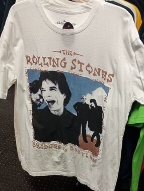 The Rolling Stones White Tee with Black Logo and Brown Print